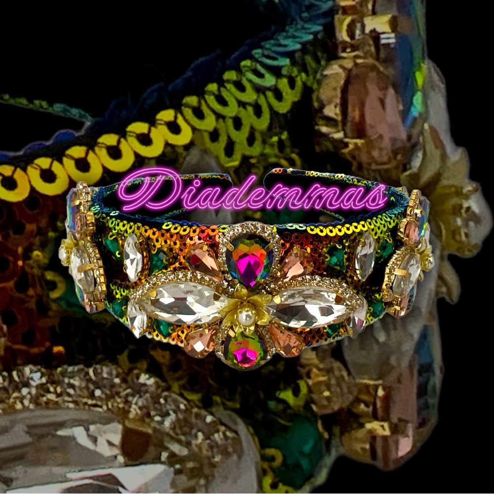 Beautiful Multi-colored Translucent Sequined Jeweled Headband Crown